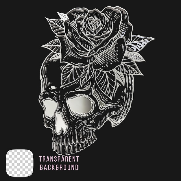 Crâne en métal chrome et forme de fleurs en 3D