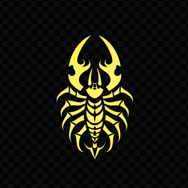 PSD un crâne noir et jaune d'un scorpion sur un fond noir