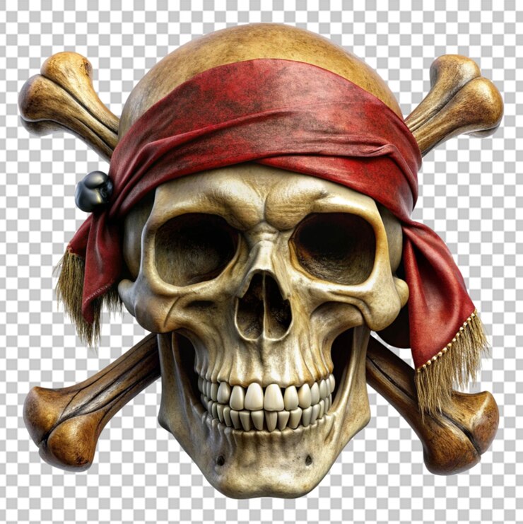 Un crâne de pirate sur un fond transparent