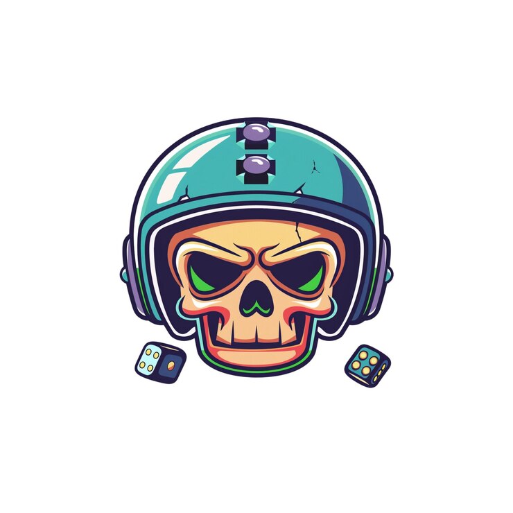 PSD cráneo en casco con diseño de mascota de juego de dados