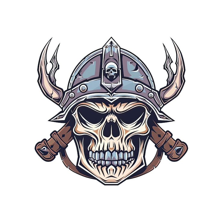 PSD cráneo en casco vikingo con espadas cruzadas