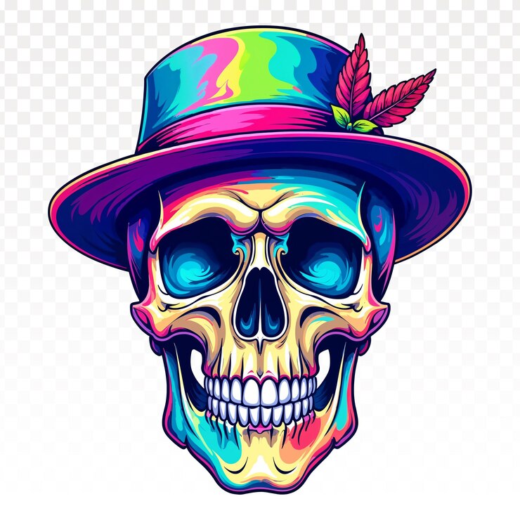 PSD cráneo de colores con sombrero