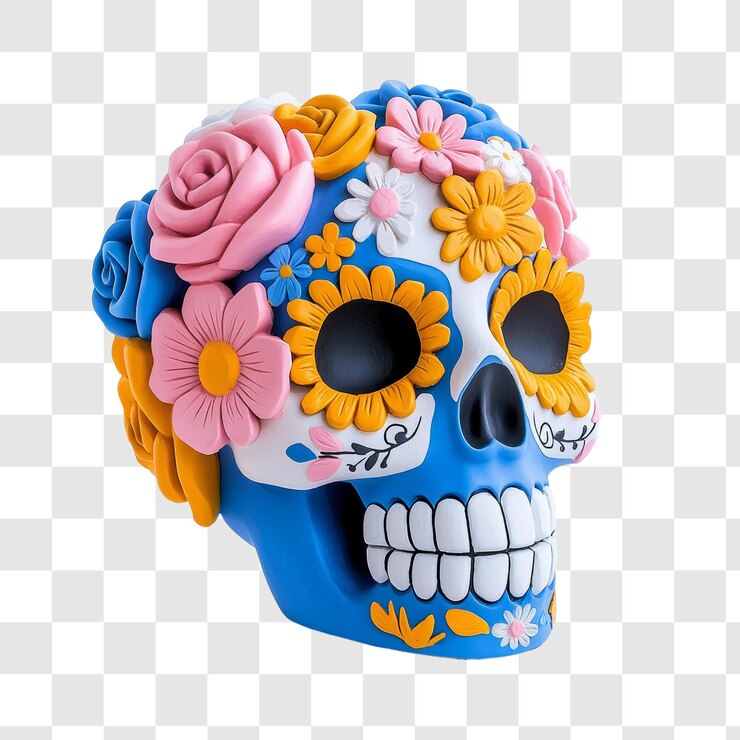 PSD un cráneo colorido con decoración floral para las festividades