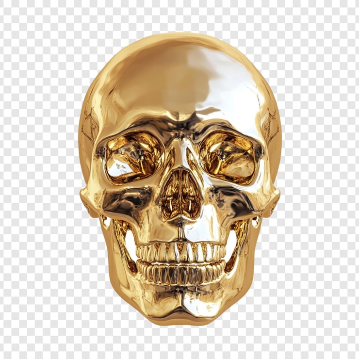 PSD cráneo dorado cabeza de cráneo humano brillante color dorado