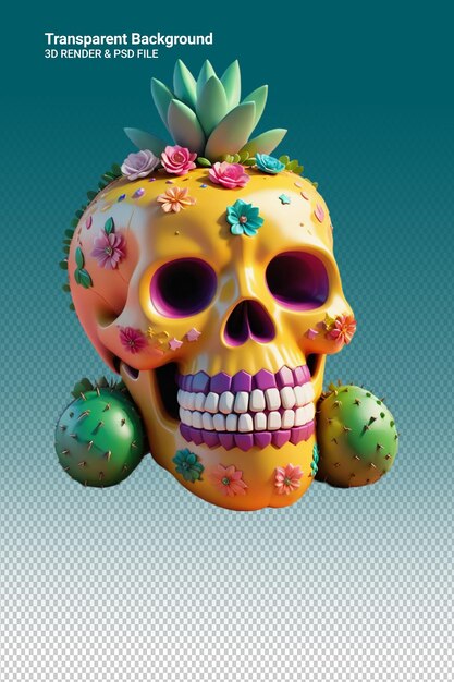 PSD un cráneo con flores en él y un cráneo con flores en él