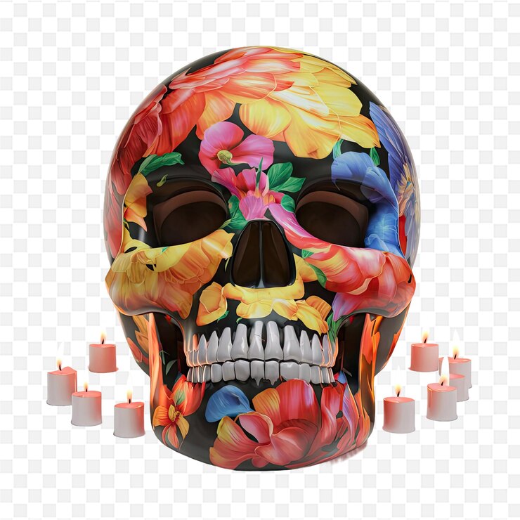 PSD un cráneo con flores en él y un cráneo con un diseño de flores en él