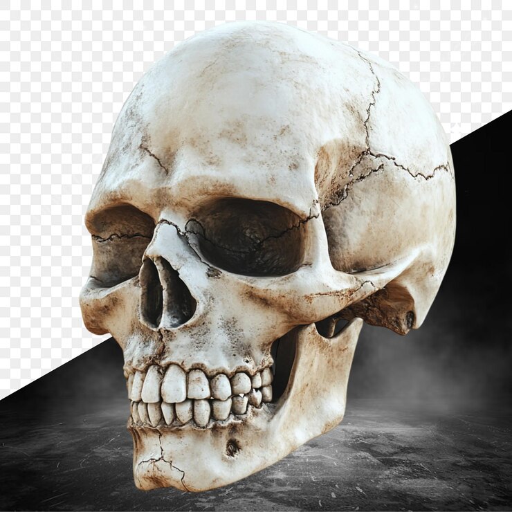 PSD un cráneo con un fondo negro y una imagen en blanco y negro de un cráneo