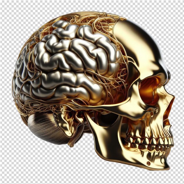 PSD cráneo humano de oro aislado en png con fondo transparente