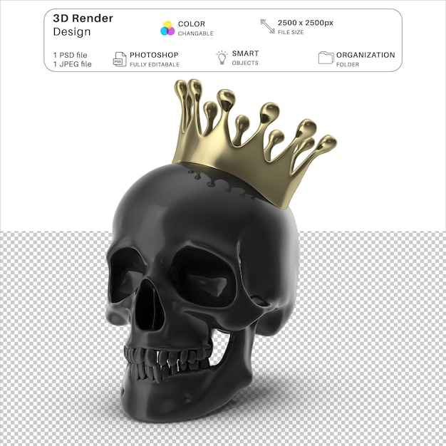 PSD cráneo de oro con corona modelación 3d archivo psd cráneo de oro realista