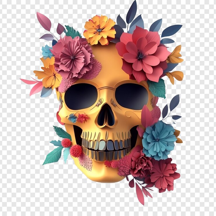 PSD cráneo de oro con decoración floral