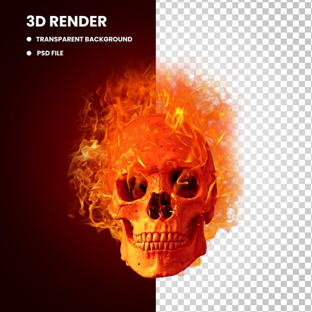 PSD crânio de fogo 3d arquivo psd transparente