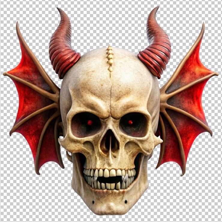 PSD cranio di halloween con corna e ali rosse