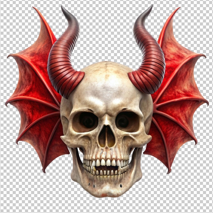 PSD cranio di halloween con corna e ali rosse