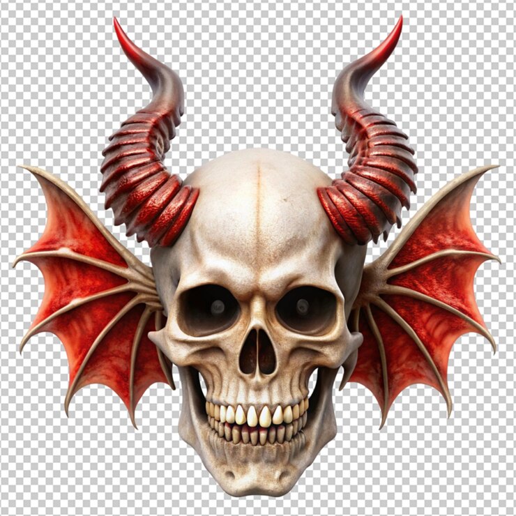 PSD cranio di halloween con corna e ali rosse