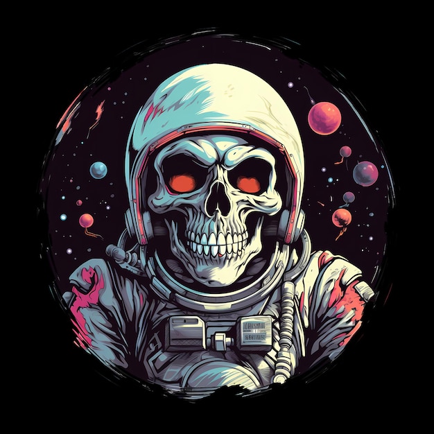 Crânio em ilustrações de arte espacial para adesivos, pôster de design de camisetas, etc.