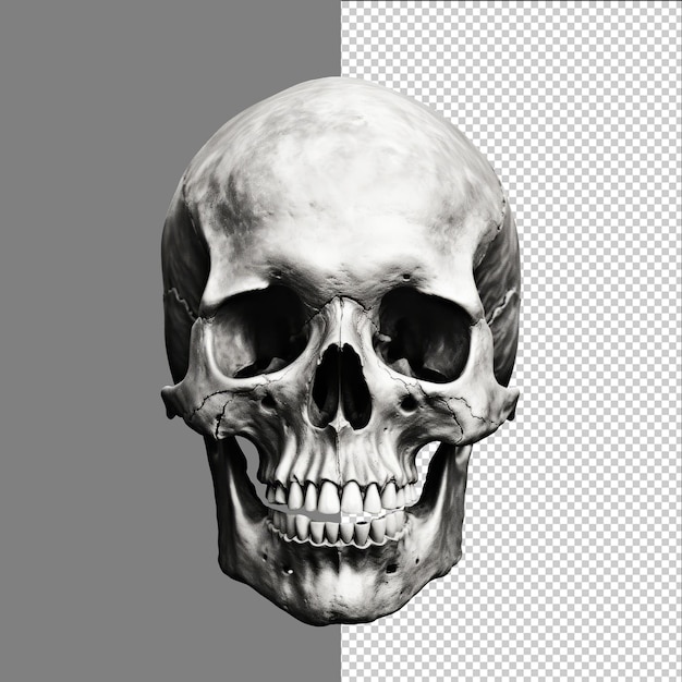 Crânio humano isolado em fundo transparente png psd
