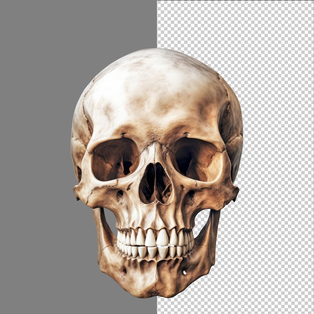 Crânio humano isolado em fundo transparente png psd