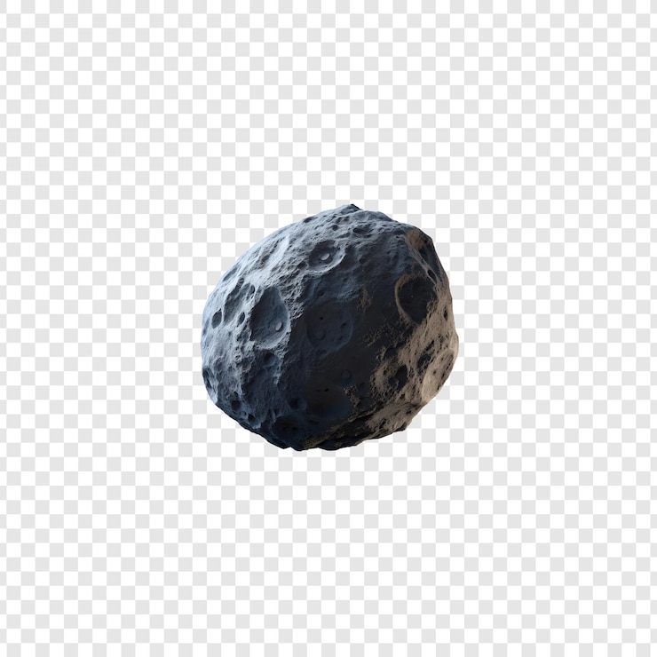 PSD cratered asteroid space rock isolated on transparent background