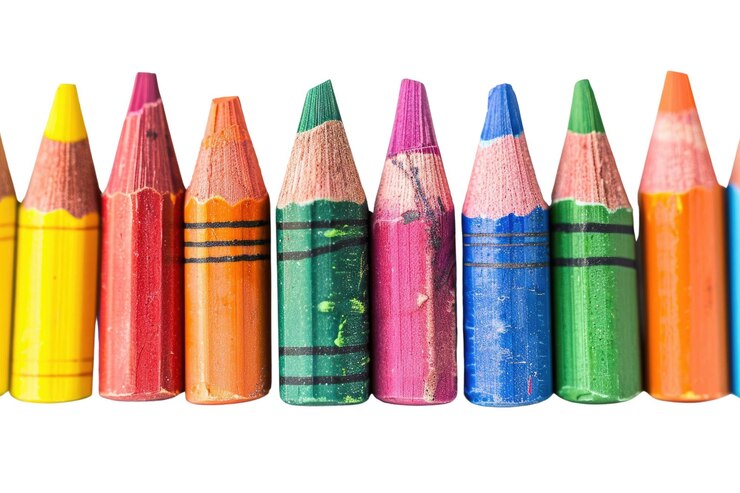 PSD crayon colorati disposti in fila isolati su sfondo bianco art aig57