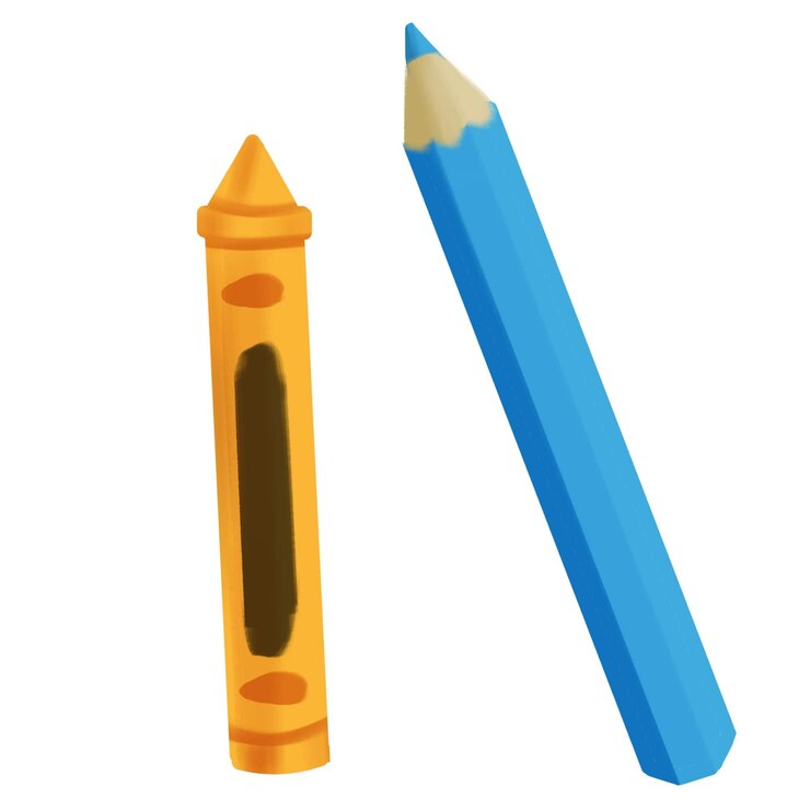 PSD un crayon de couleur bleue et un crayon orange