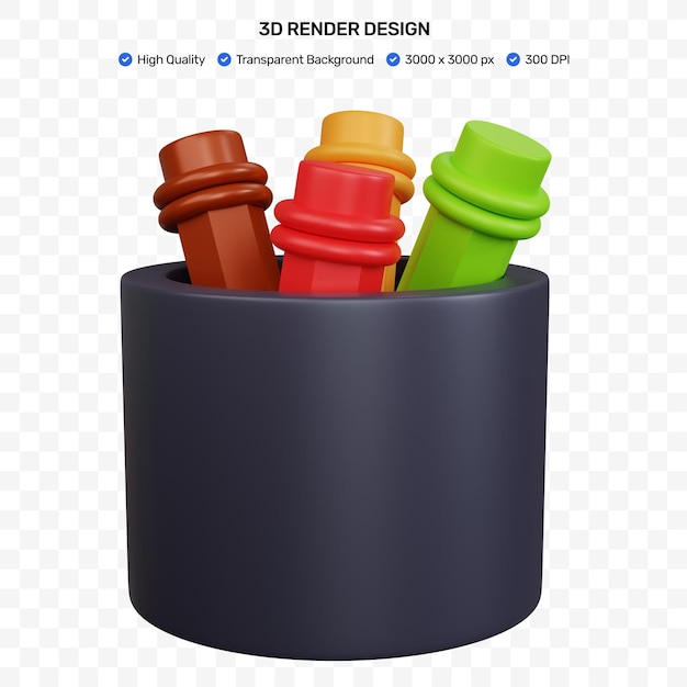 Crayon De Couleur De Rendu 3d Avec étui Isolé