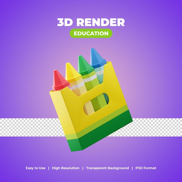 PSD crayón con ilustración de icono de renderizado 3d