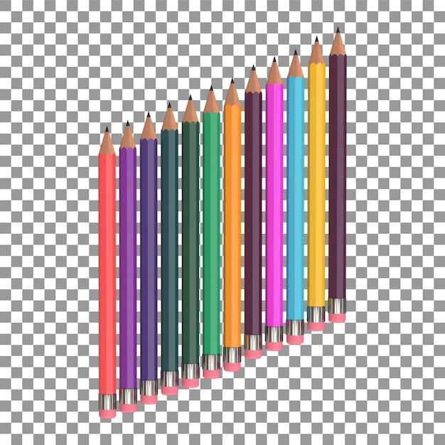 PSD crayons 3d réalistes en différentes couleurs élément de conception stationnaire