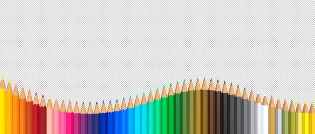 Des crayons colorés au motif ondulé sur un fond transparent