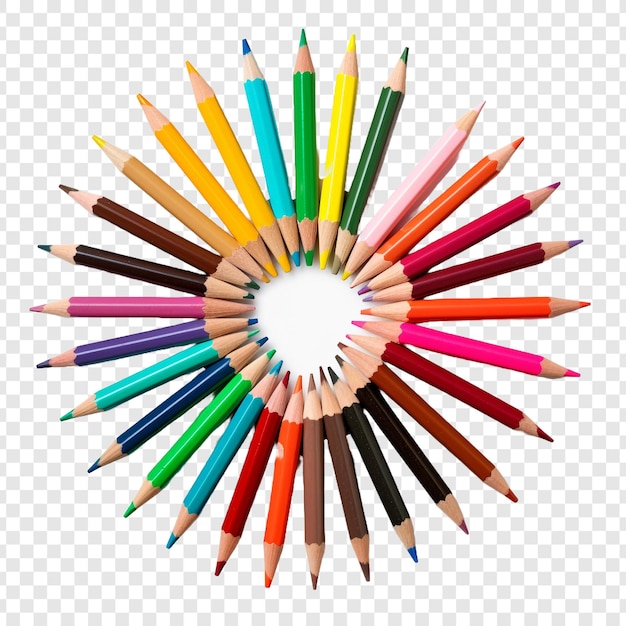 PSD des crayons multicolores isolés sur un fond transparent