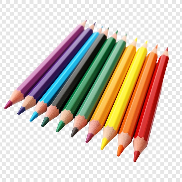 PSD des crayons multicolores isolés sur un fond transparent