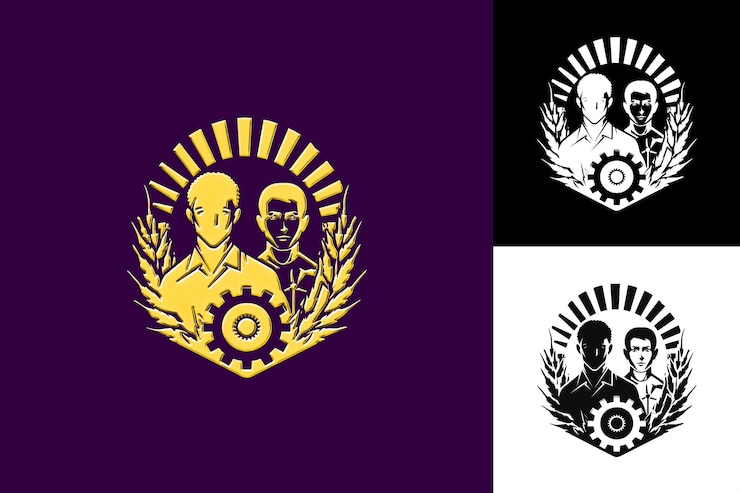 PSD crdenas revolution com um emblema retrô com um fazendeiro e um símbolo da cultura mexicana