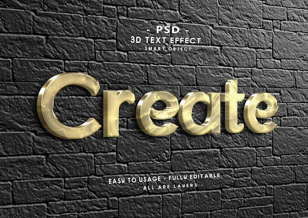 PSD crea un efecto de estilo de texto de mármol crema 3d en la pared