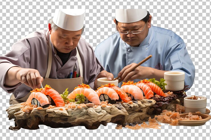 PSD creaciones de chefs de sushi aisladas en un fondo transparente