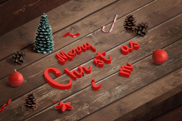 PSD creador de escena isométrica 3d feliz navidad en escritorio de madera