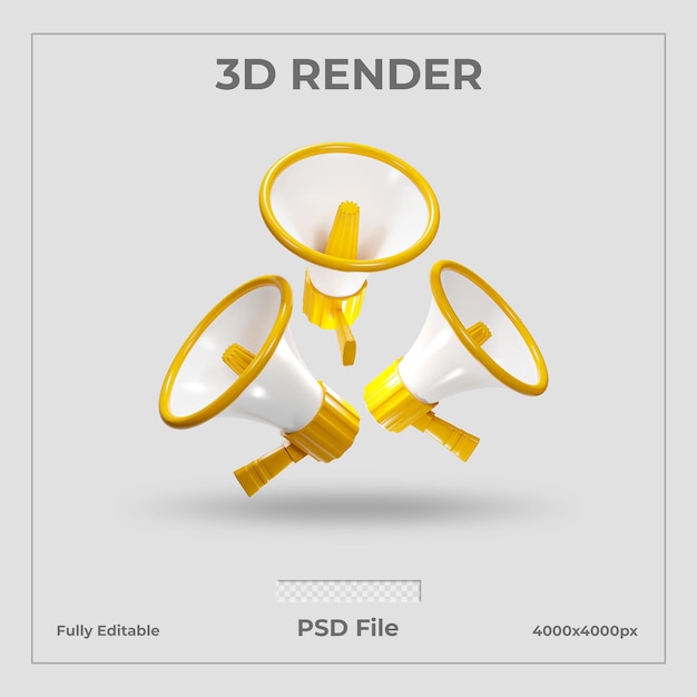 Creador de escena de megáfono renderizado 3d amarillo aislado