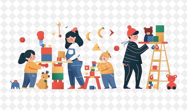 Creador de juguetes caprichosos con personajes diseñando y construyendo T PNG Gente en la ilustración de trabajo diario