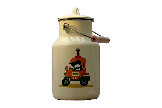 Cream Milk Can Mockup with Toy Car Design PSD Template