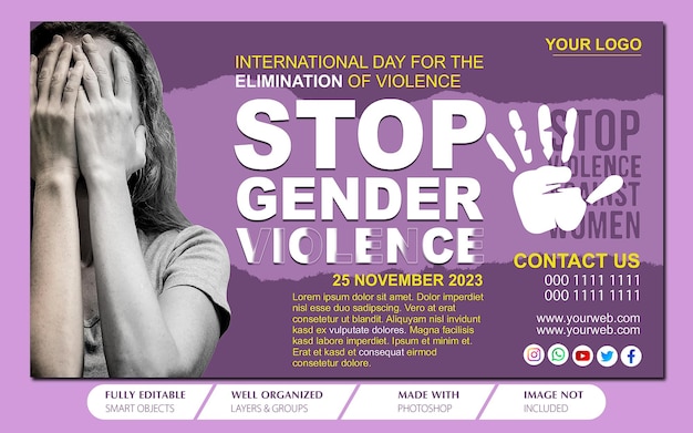 Creando un mundo libre de violencia Plantilla de banner PSD editable para el Día Internacional de los Eli