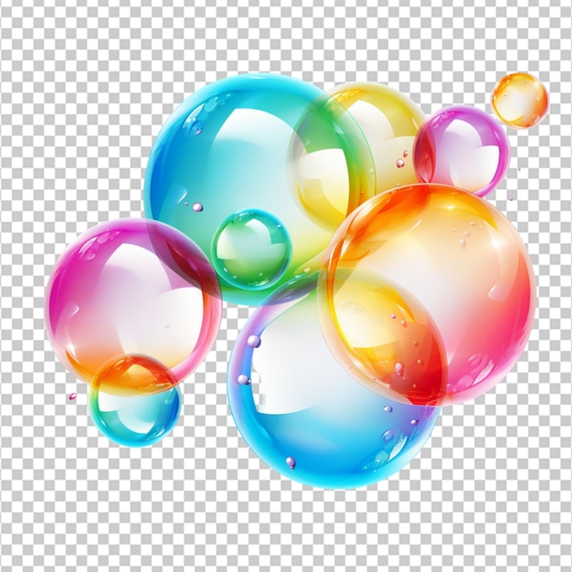 PSD crear burbujas de jabón de colores transparentes realistas de alta calidad con reflejo de arco iris en fondo blanco