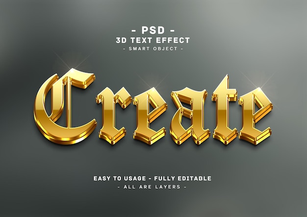 PSD crear efecto de estilo de texto dorado 3d