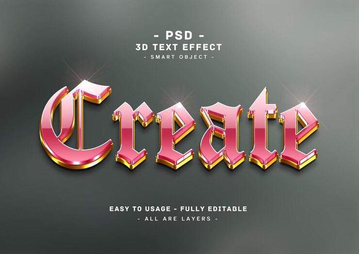 PSD crear efecto de estilo de texto dorado rosa 3d
