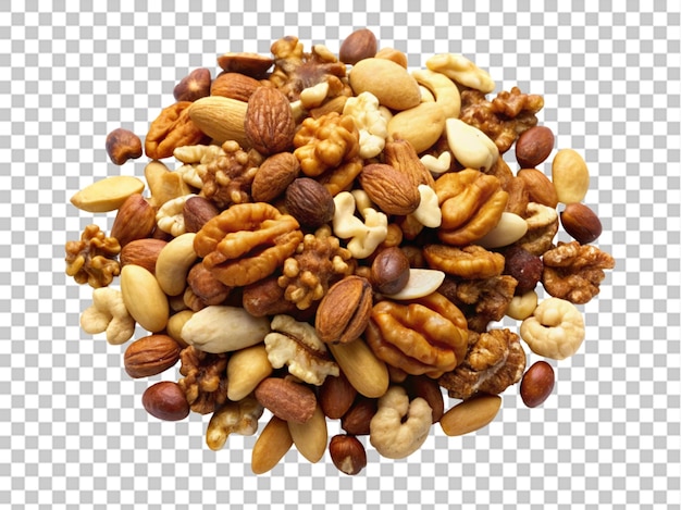 Crear una mezcla de nueces de alta calidad sobre un fondo transparente