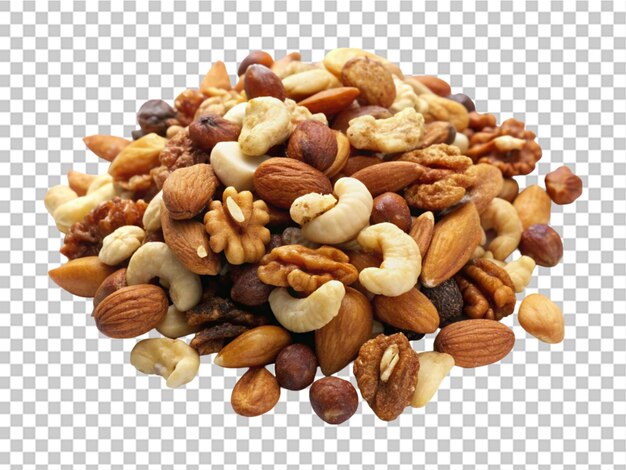 Crear una mezcla de nueces de alta calidad sobre un fondo transparente