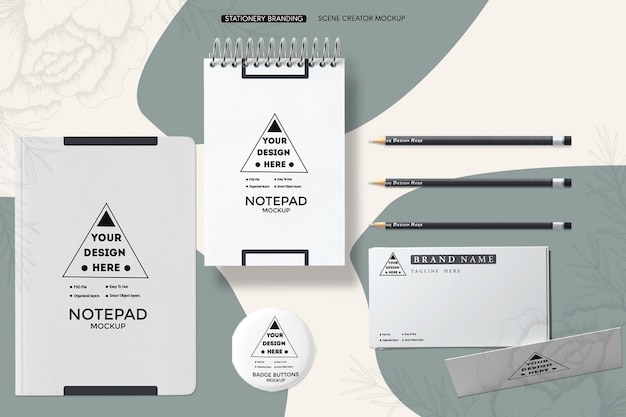 PSD créateur de scène de maquette d'identité de marque de papeterie