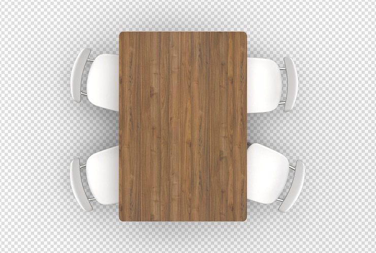 PSD créateur de scène vue de dessus table et chaises fond transparent