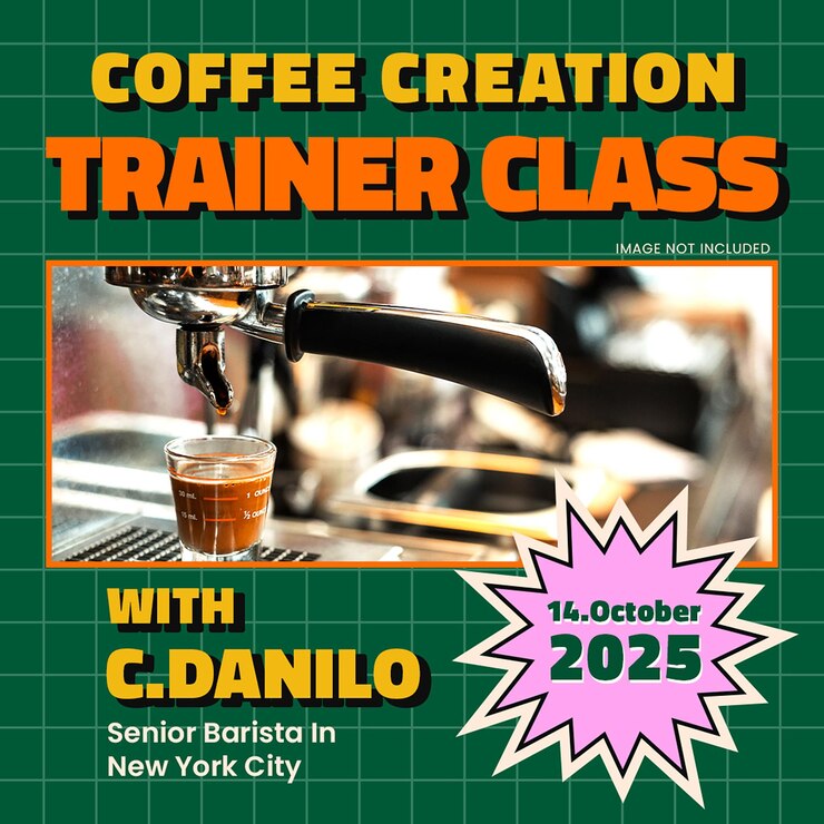 PSD creation coffee trainer class on green background template di post su instagram