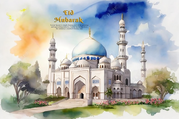 PSD creative beautiful watercolor eid ramadan mubarak islamic design with editable text psd design