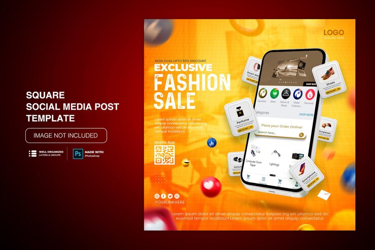 Creative Concept Flash Sale Online-Shopping-Werbung auf Social-Media-Post