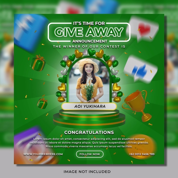 PSD creative giveaway-gewinner-ankündigung social-media-post-instagram-vorlage