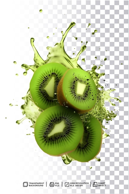 PSD creative green kiwi splash swirl en capa transparente en psd